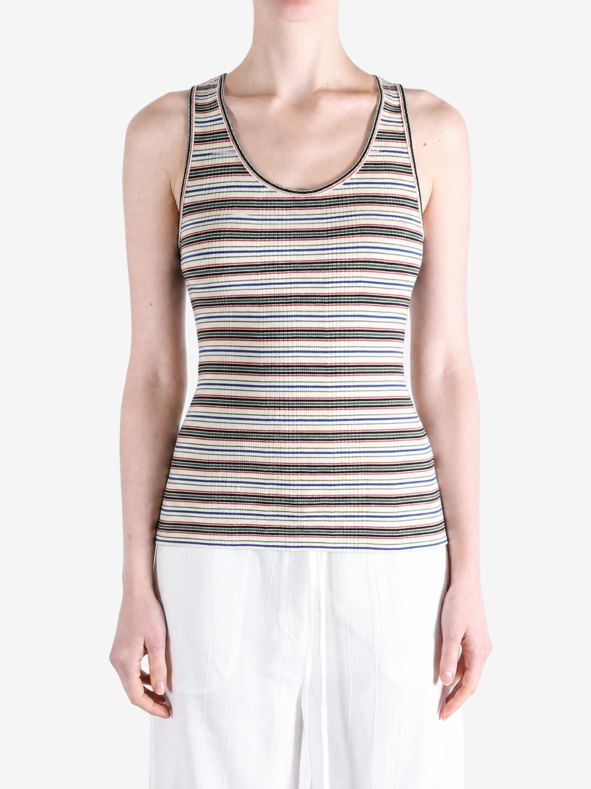 Tan top worn by a person, showing the top fit