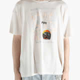 White t-shirt worn by a person, showing the shirt's fit