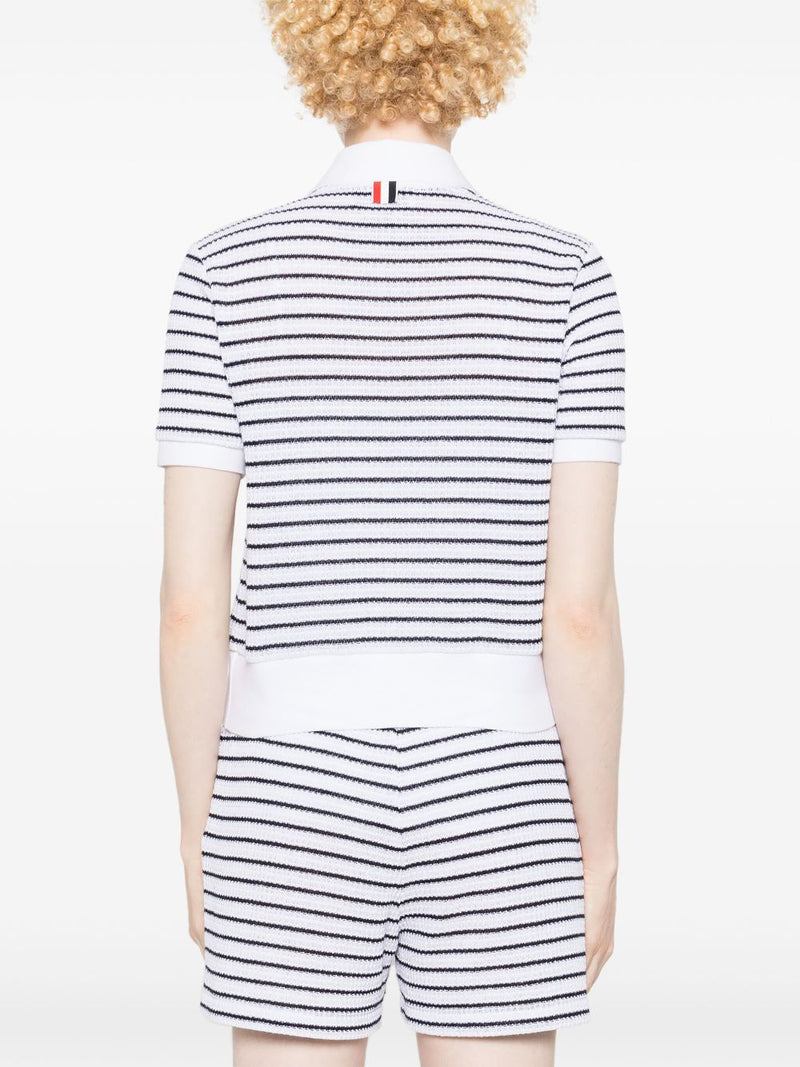 THOM BROWNE - Women Short Sleeve Rib Cuff Polo In Striped Textured