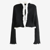 ODTD - Women Ripped Fur Trimmed Hollow Jacket