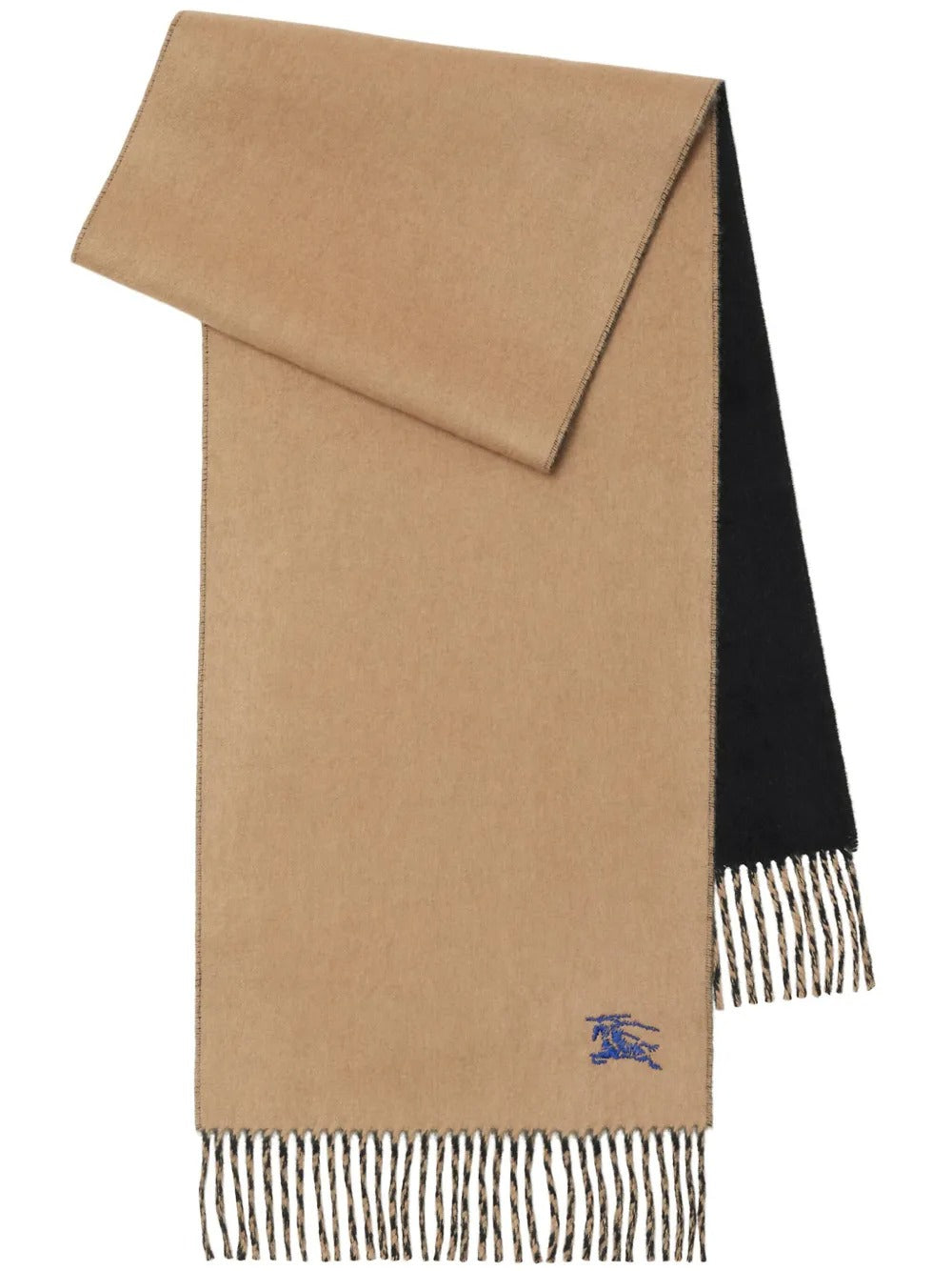 Close up of tan scarf, showing texture of the cashmere fabric