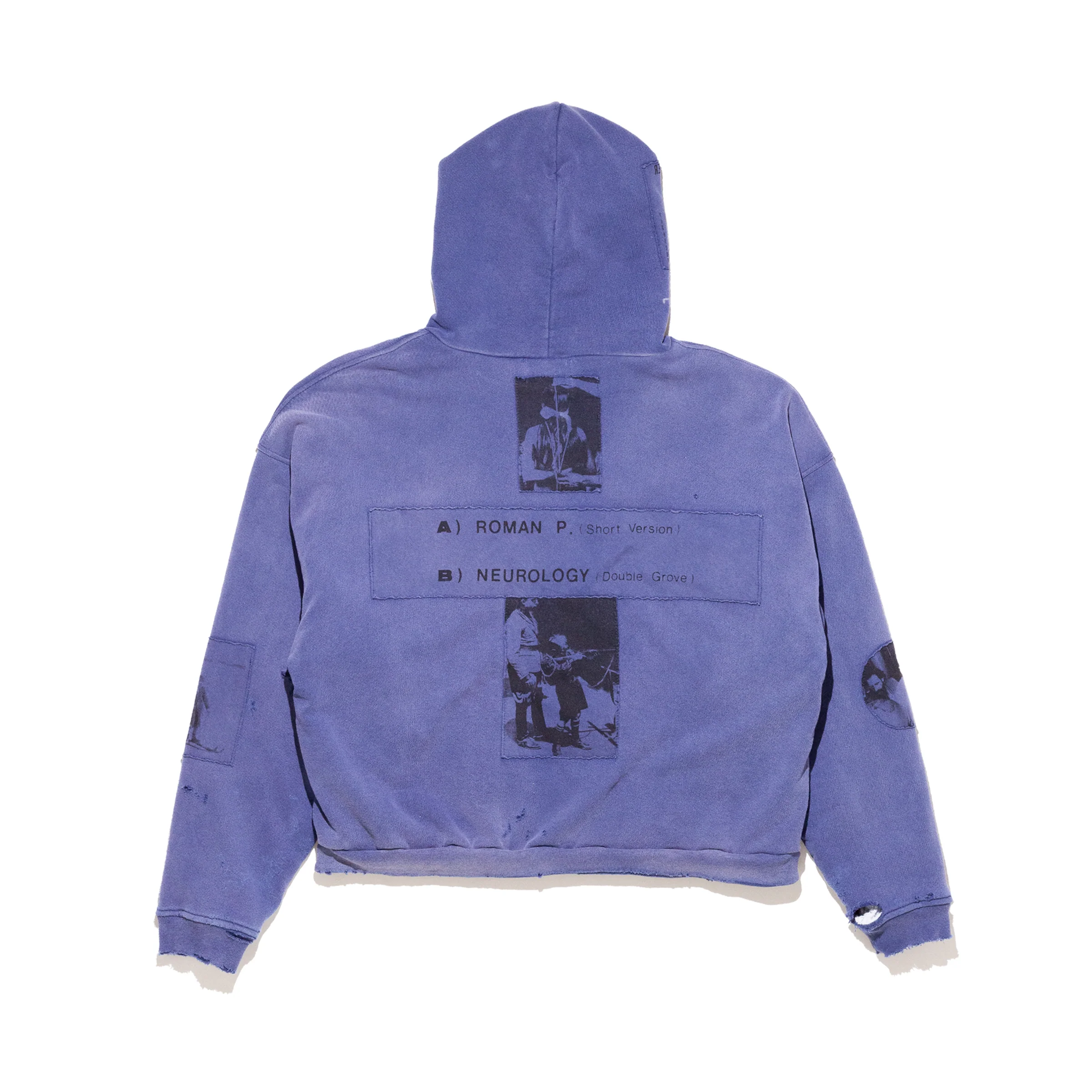 Blue hoodie, back view