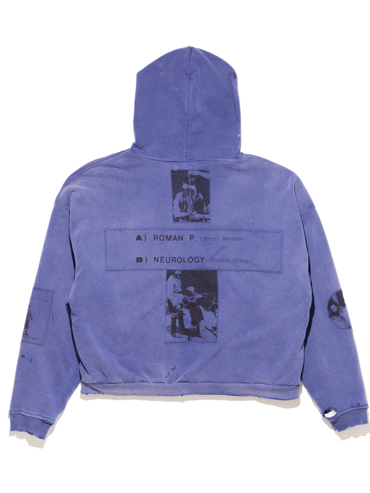 Blue hoodie, back view