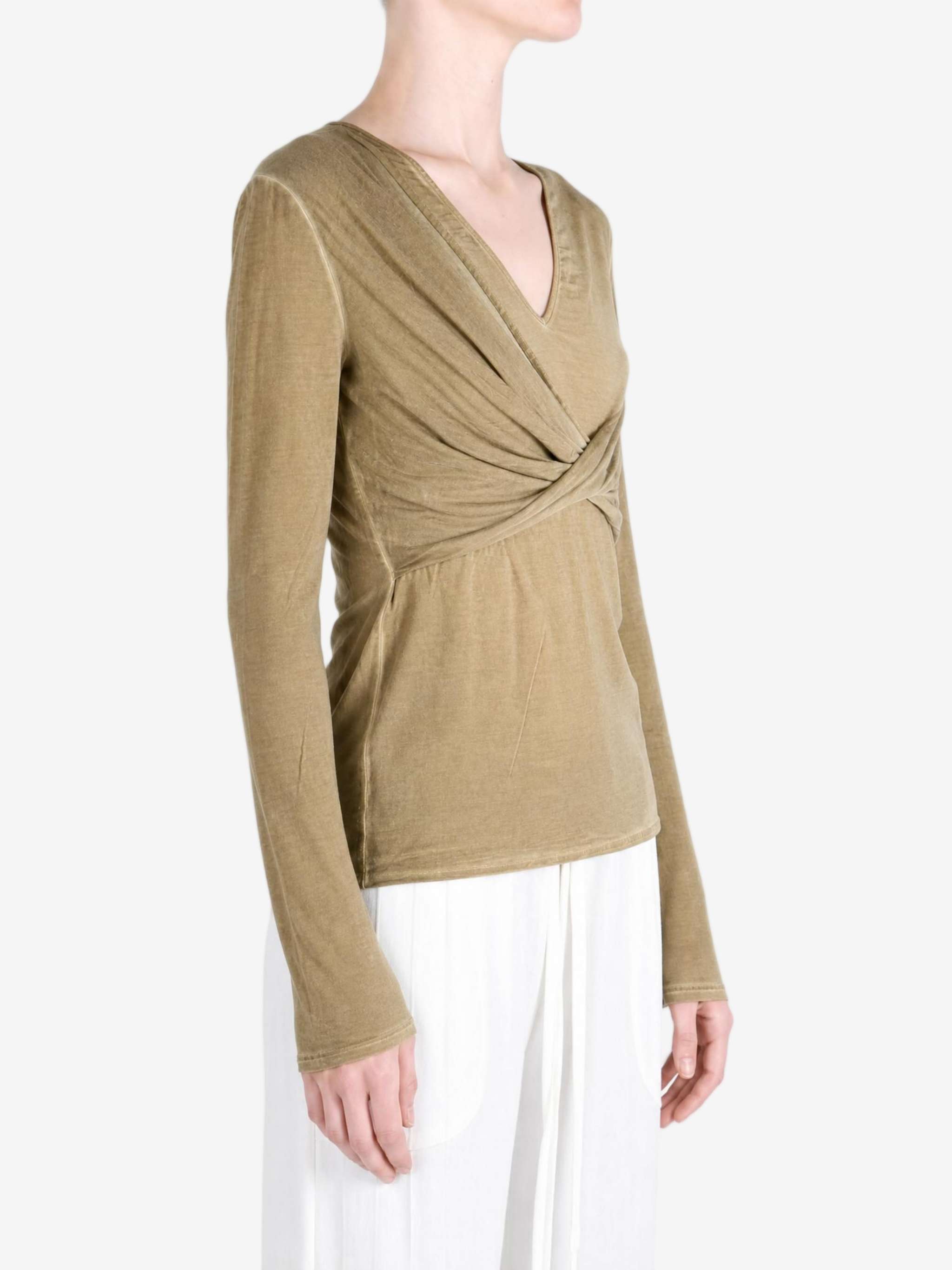 Tan top worn by a person, showing the top fit