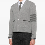 Grey knitwear worn by a person, showing the knitwear's fit