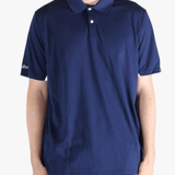Navy T-shirt  worn by a person, showing the shirt's fit