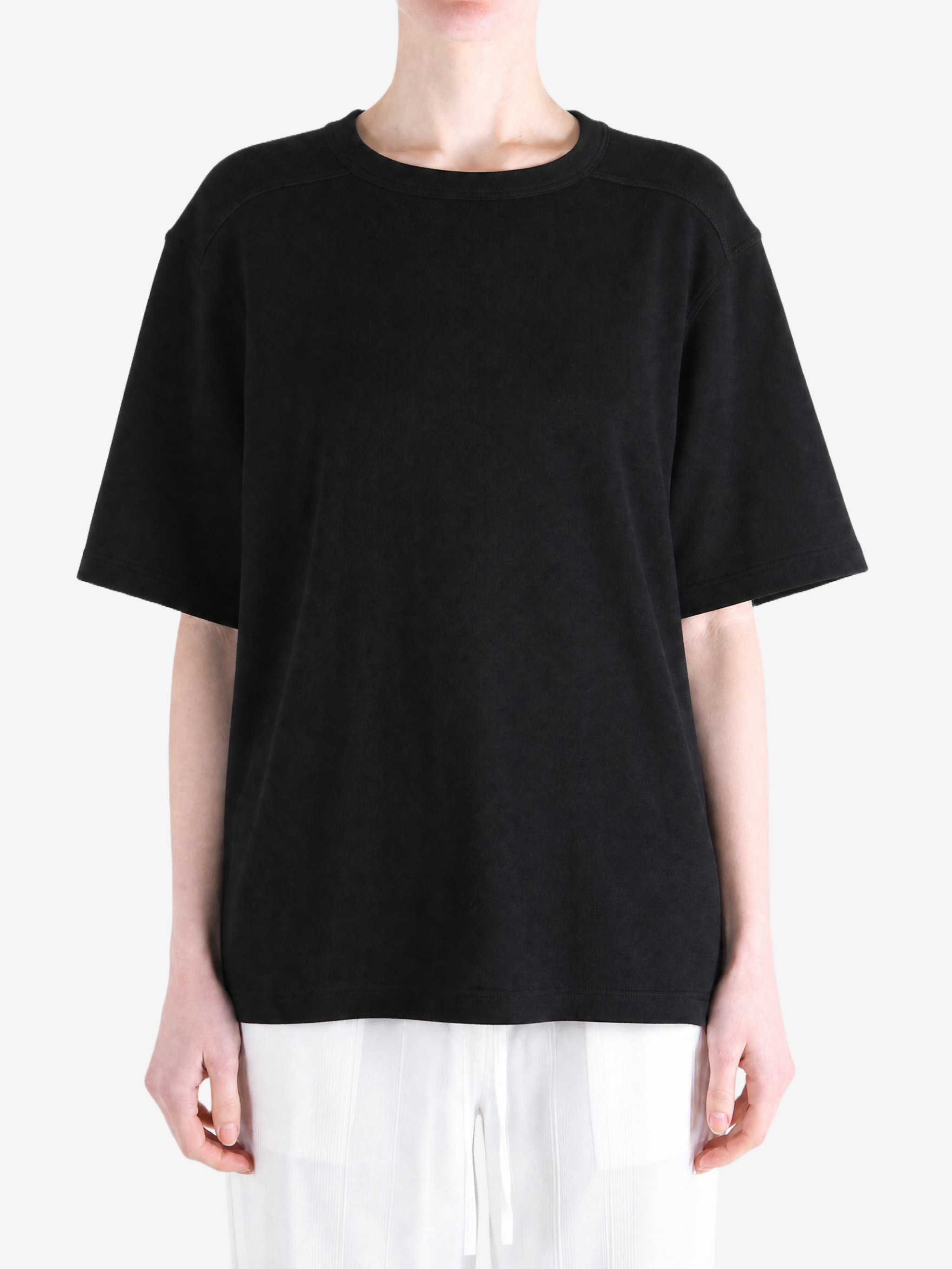 Black t-shirt, full body view