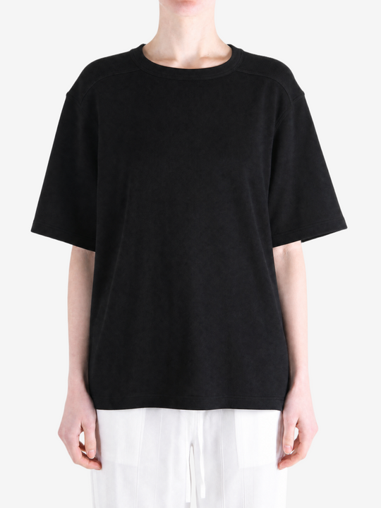 Black t-shirt, full body view