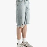 Blue shorts, side view