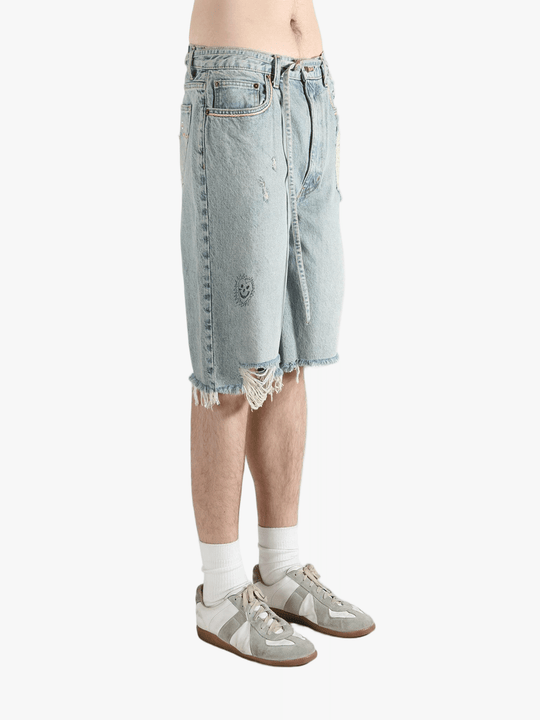 Blue shorts, side view