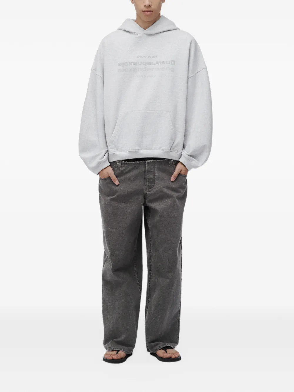 Grey hoodie, full body view