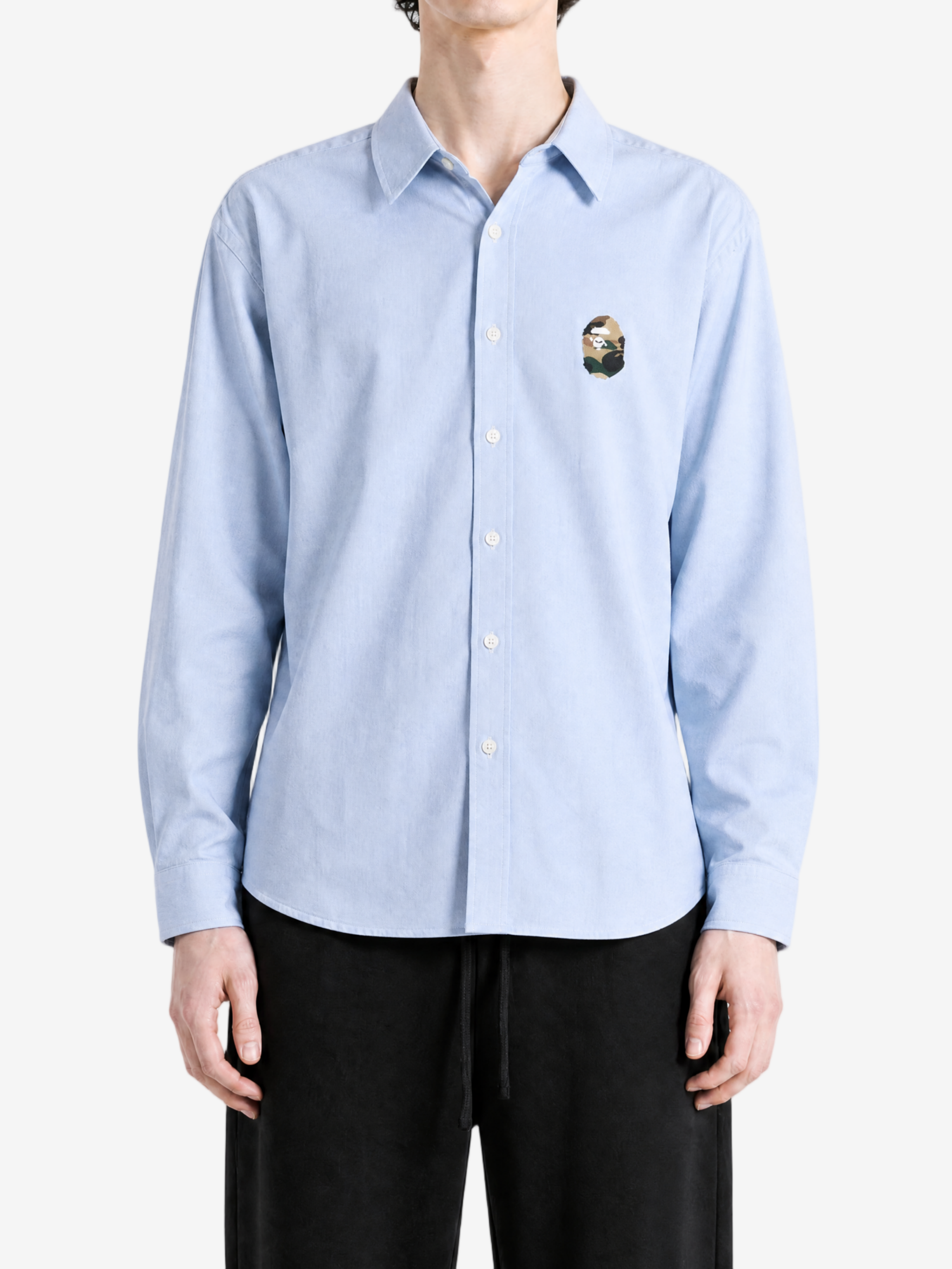 Blue shirt, full body view