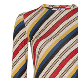 Close up of Tan top, showing texture of the 87% polyamide/ 13% elastane fabric