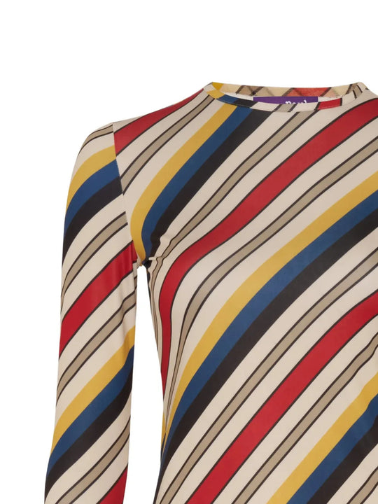 Close up of Tan top, showing texture of the 87% polyamide/ 13% elastane fabric