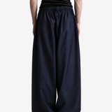 Navy pants, full body view