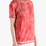 Red t-shirt worn by a person, showing the t-shirt's fit
