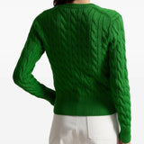 Green cardigan worn by a person, showing the cardigan's fit
