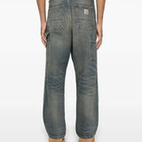 Blue jeans worn by a person, showing the jeans' fit