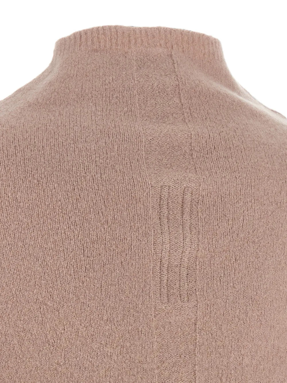Close up of Tan top, showing texture of the 80% cashmere/ 18% nylon/ 2% elastane fabric