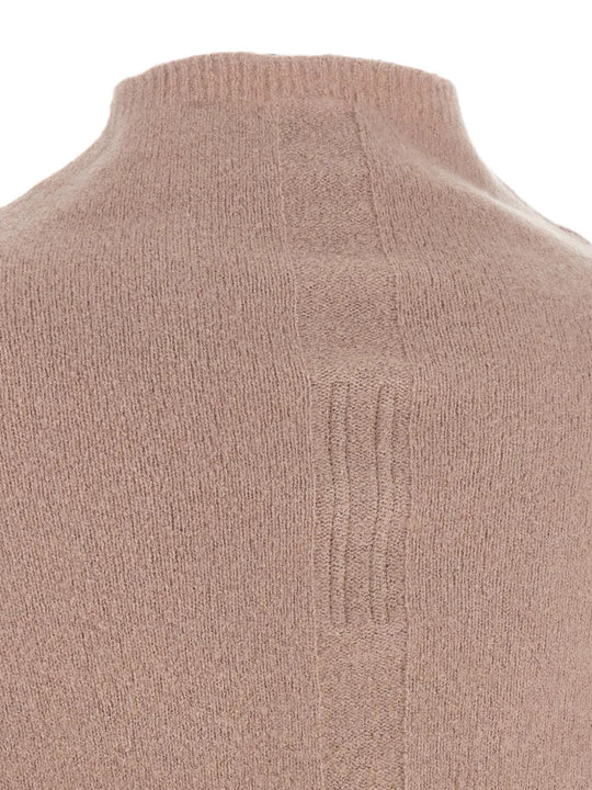 Close up of Tan top, showing texture of the 80% cashmere/ 18% nylon/ 2% elastane fabric