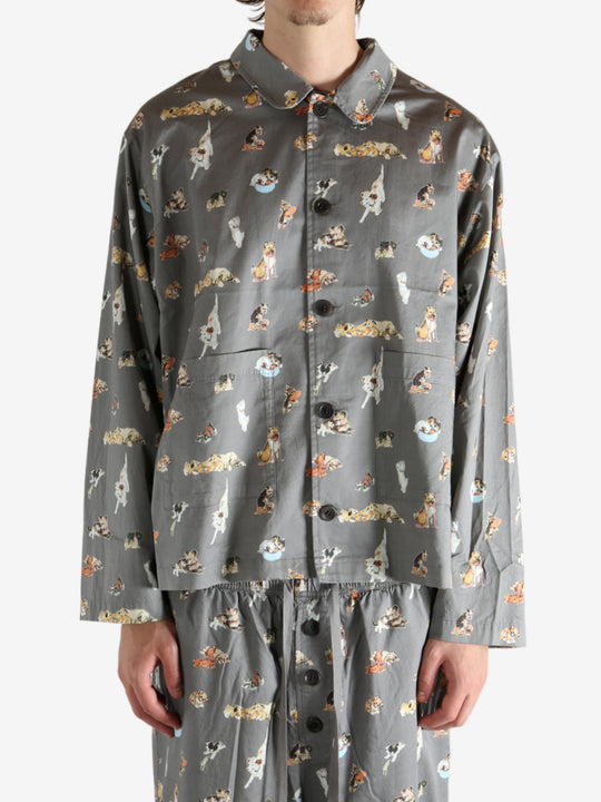 Grey pajama worn by a person, showing the pajama's fit