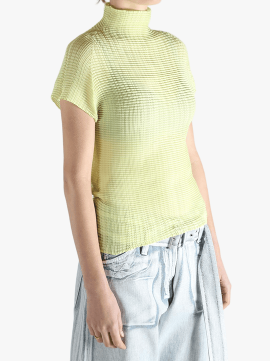 Yellow shirt worn by a person, showing the shirt's fit