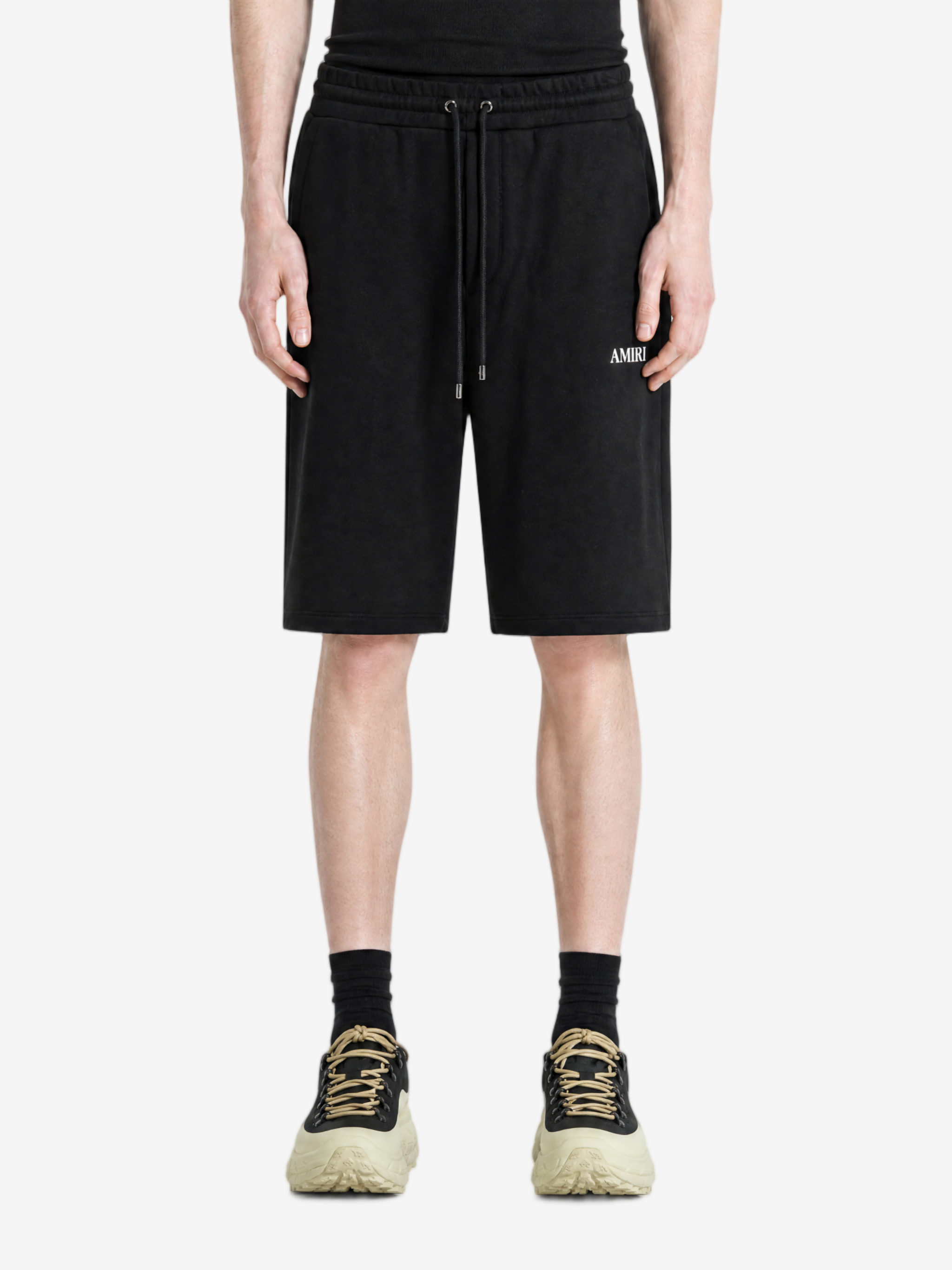 Black shorts, full body view