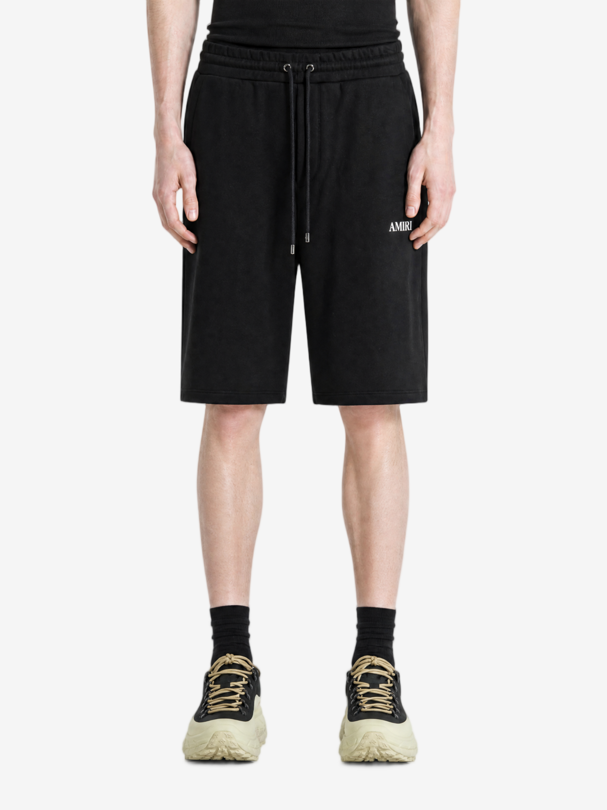 Black shorts, full body view