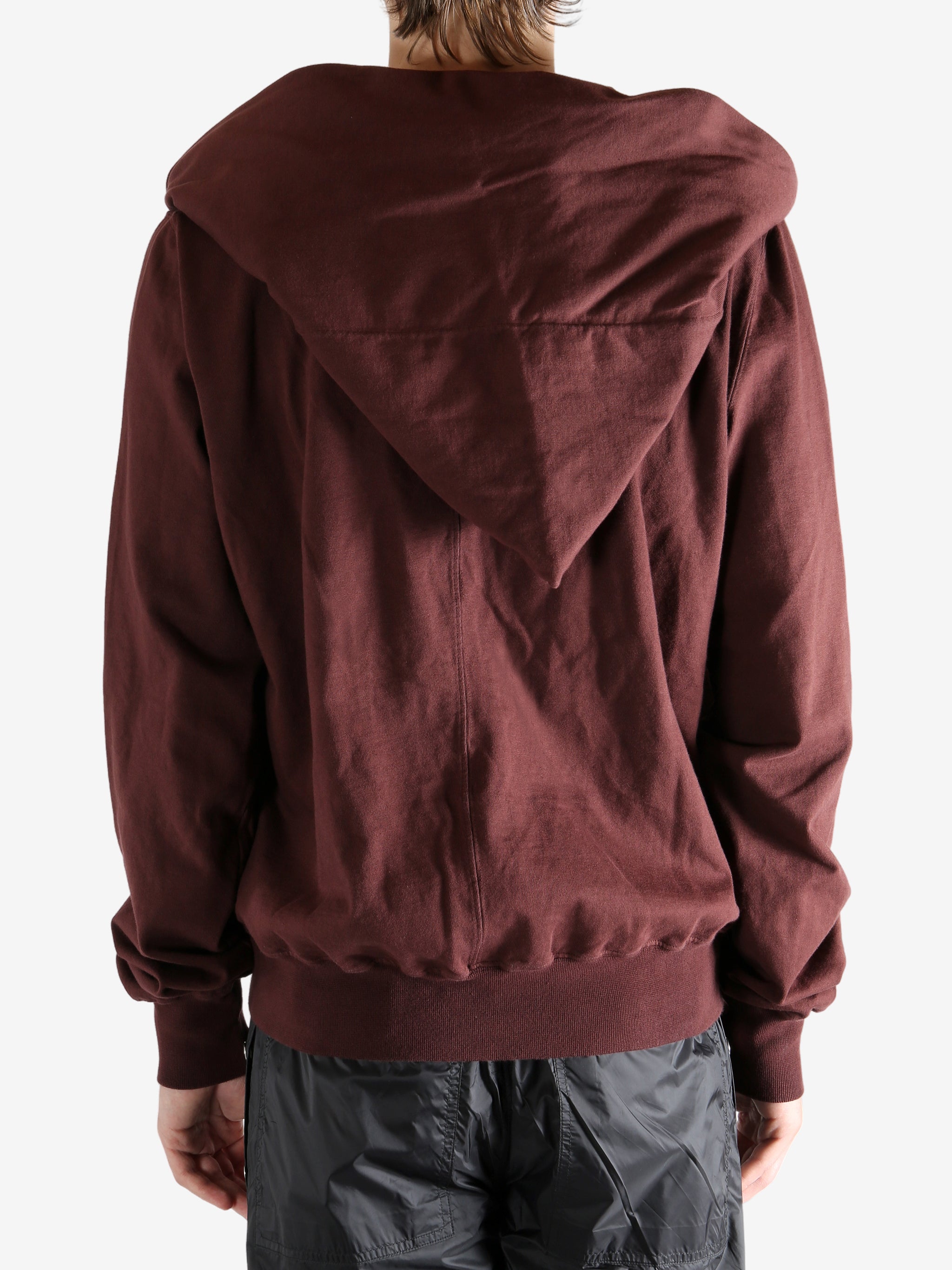 Red Hoodie worn by a person, showing the hoodie‘s fit