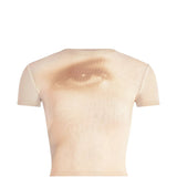 Tan t-shirt, back view