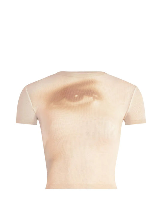 Tan t-shirt, back view