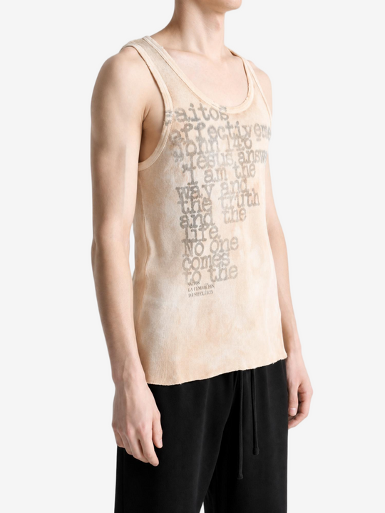 Tan t-shirt worn by a person, showing the t-shirt fit