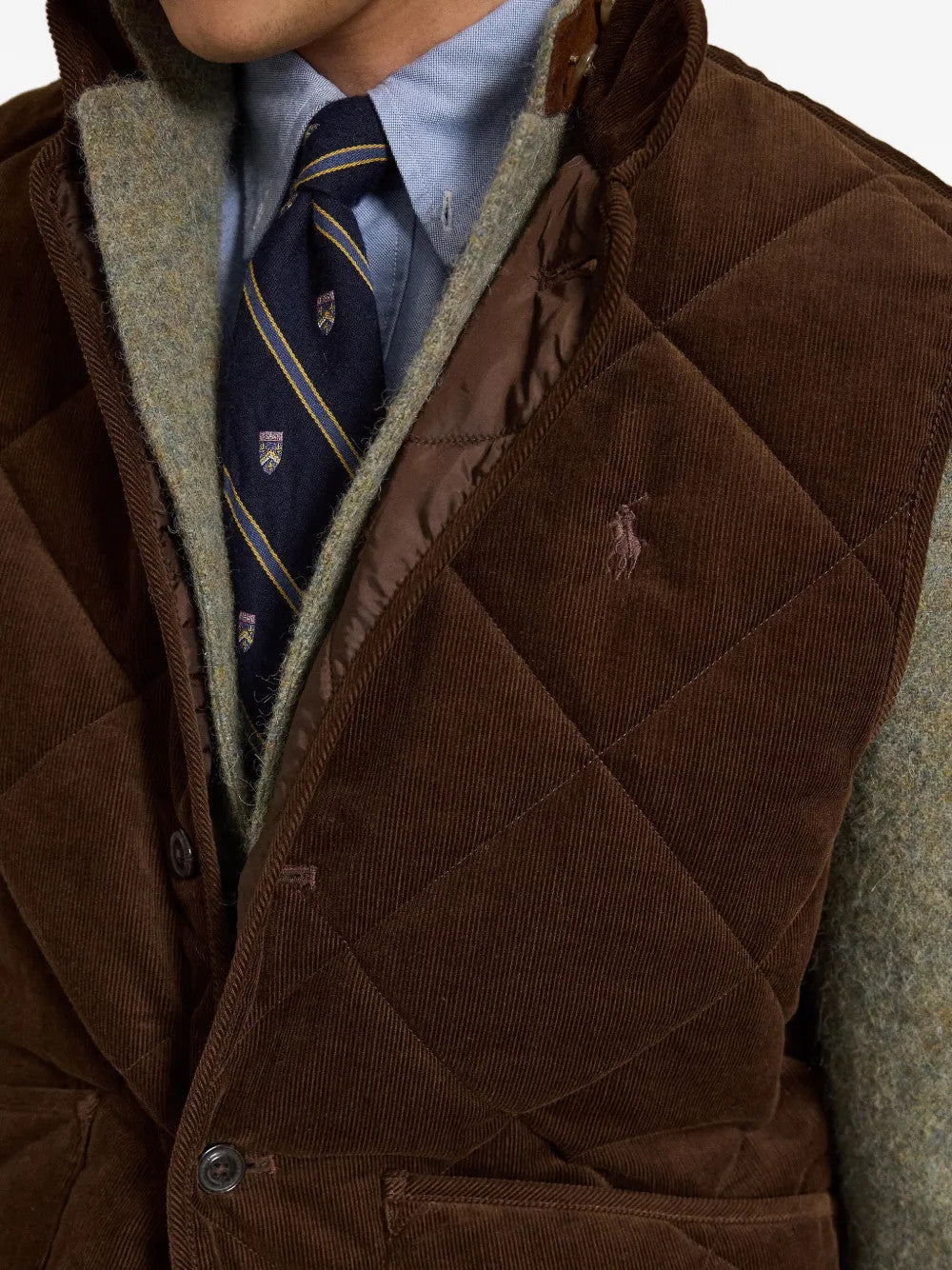 Brown jacket worn by a person, showing the jacket fit