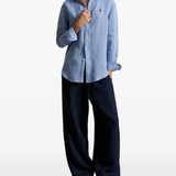 Blue shirt, full body view