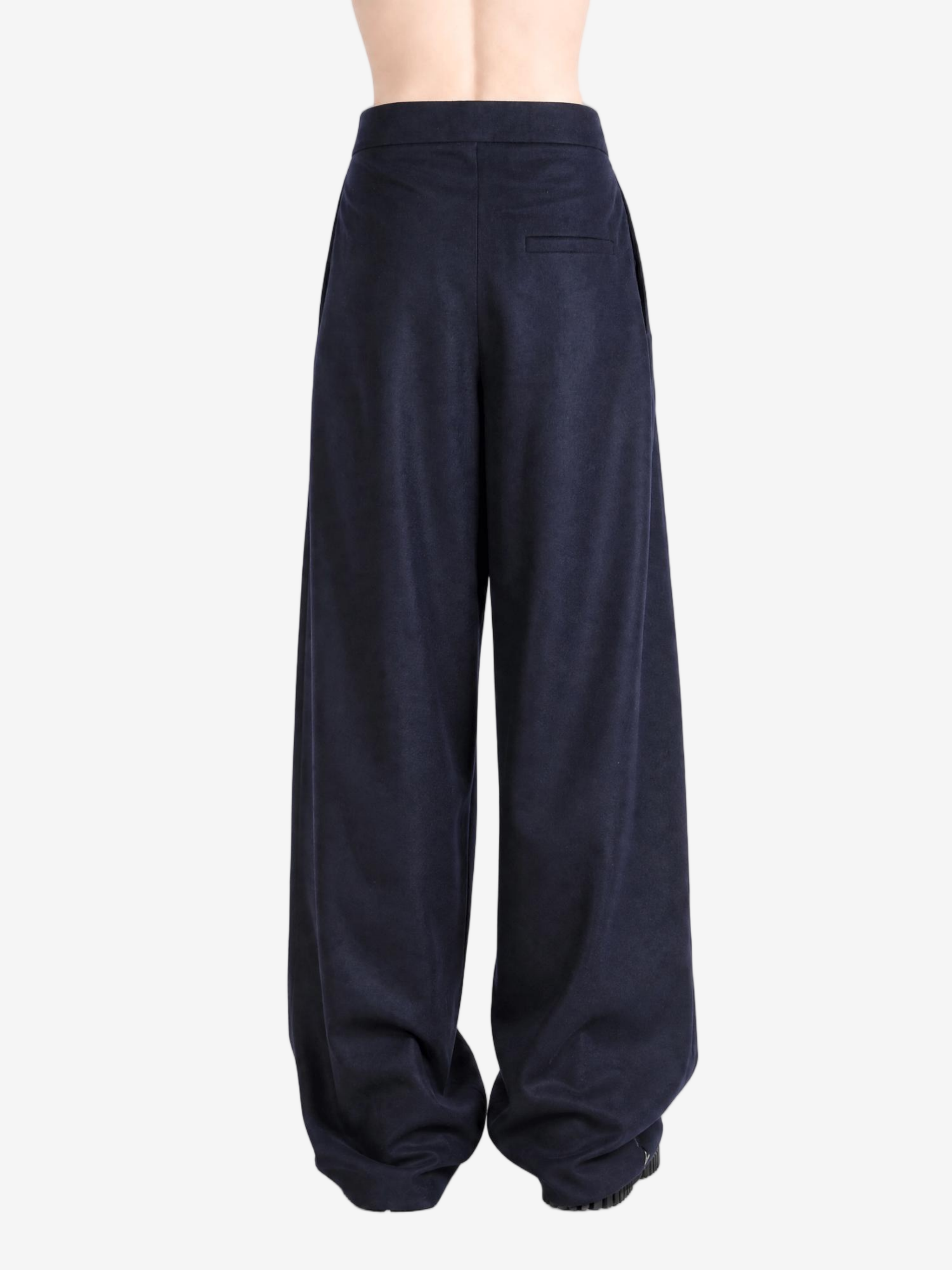 Navy pants, full body view