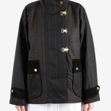 Black jacket worn by a person, showing the jacket fit