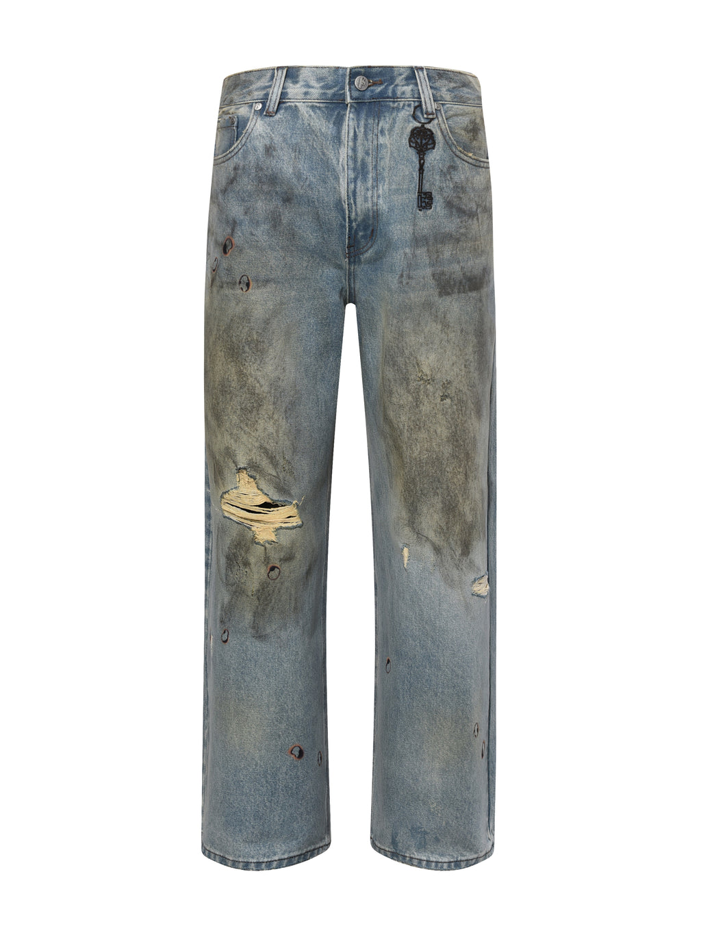 BIRTH OF ROYAL CHILD - Unisex Dirty-Washed Brushing Wax Baggy Denim