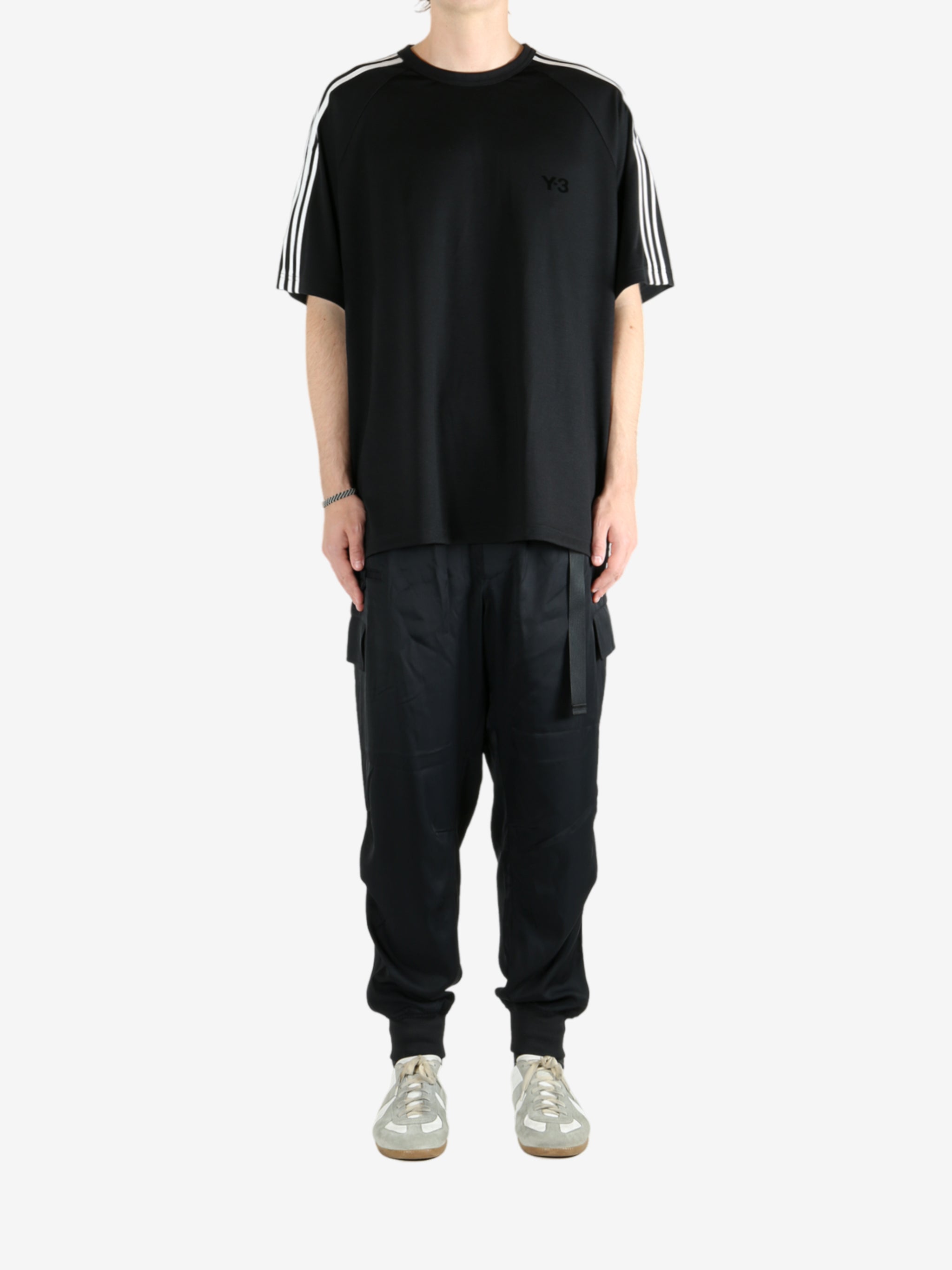 Black t-shirt, full body view