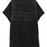 black t-shirt, back view