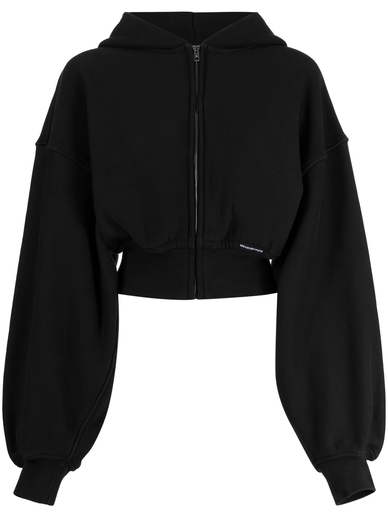 T BY ALEXANDER WANG - Women Branded Seam Label Cropped Zip Up Hoodie