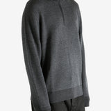 Grey knitwear worn by a person, showing the knitwear's fit