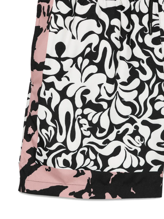 Close up of black short, showing texture of the polyamide fabric