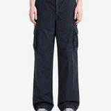 Navy pants, full body view