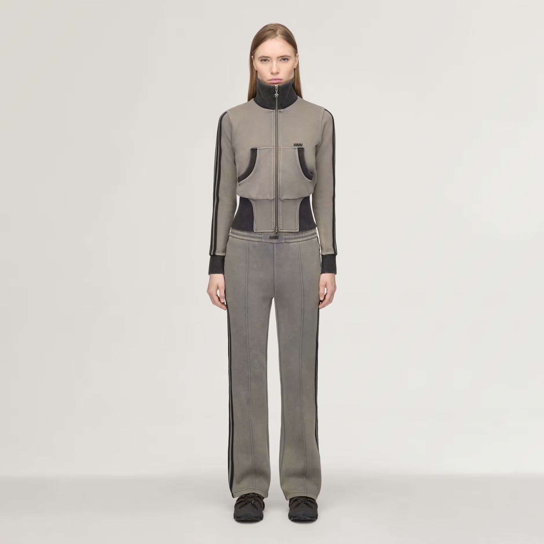 Grey pants, full body view