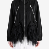 Black jacket worn by a person, showing the jacket fit