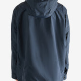 Navy jacket worn by a person, showing the jacket's fit