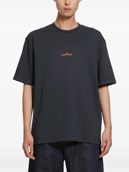Navy t-shirt, full body view