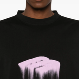 Close up of black T-shirt , showing texture of the cotton fabric