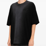 Black T-shirts worn by a person, showing the T-shirts' fit