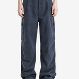 Navy pants, full body view